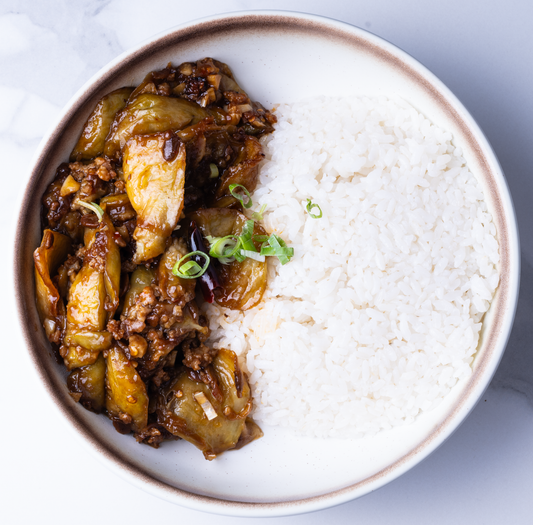 56. RISO CON MELANZANE IN SALSA SOIA 🌶️